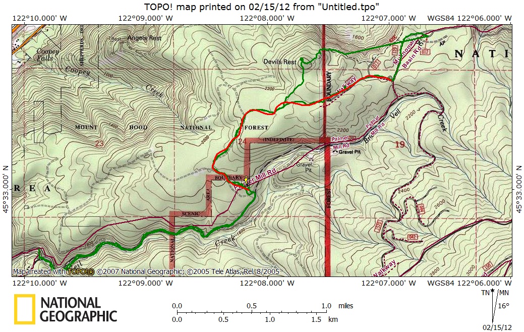 route with the new trail in green